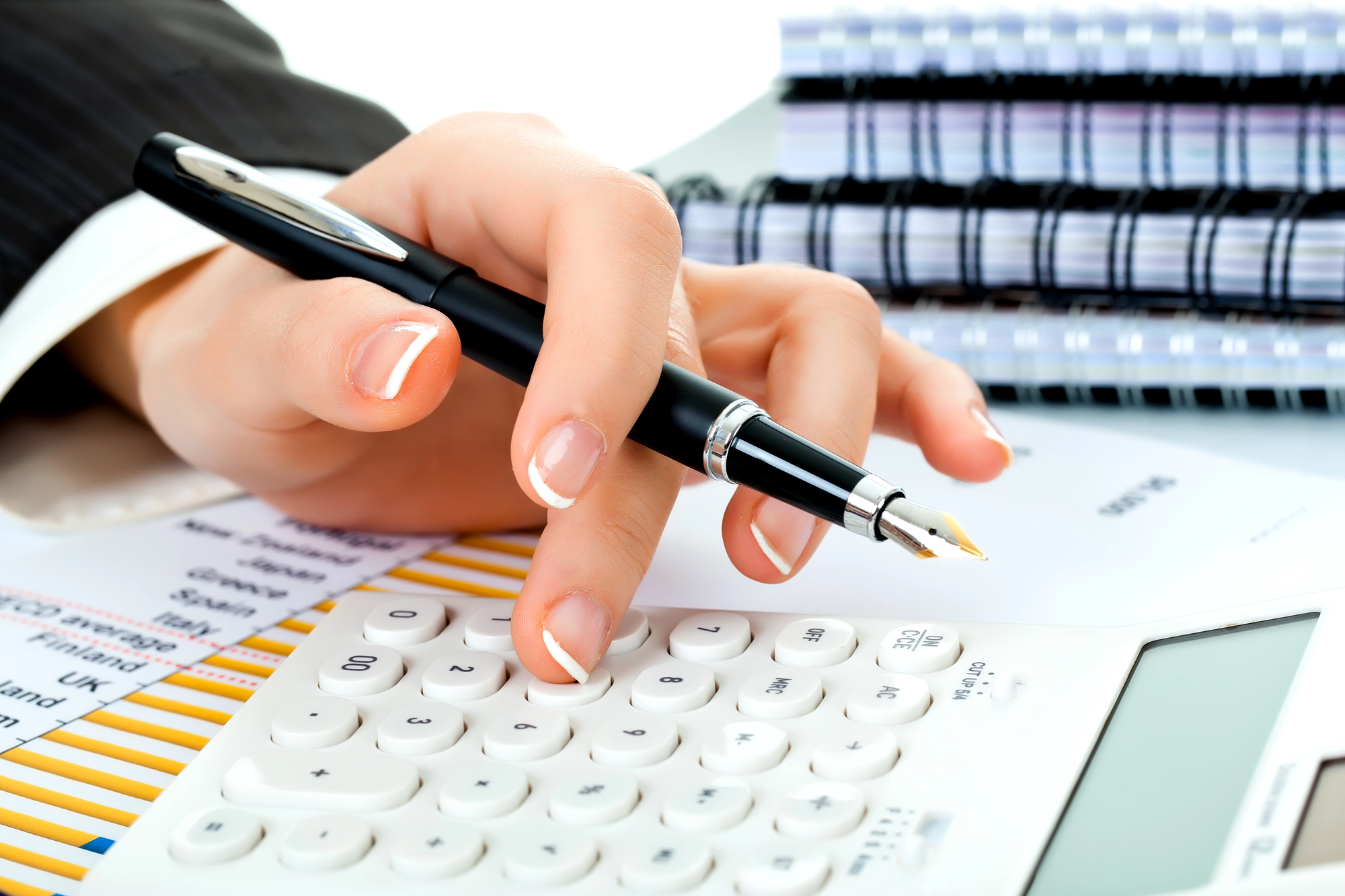 Professional business accounting documents and financial calculations on desk